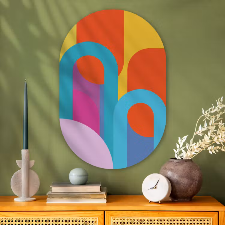 Muurovaal - Glas - Abstract - Geometrie - Kleurrijk - Modern - Kunst — 2