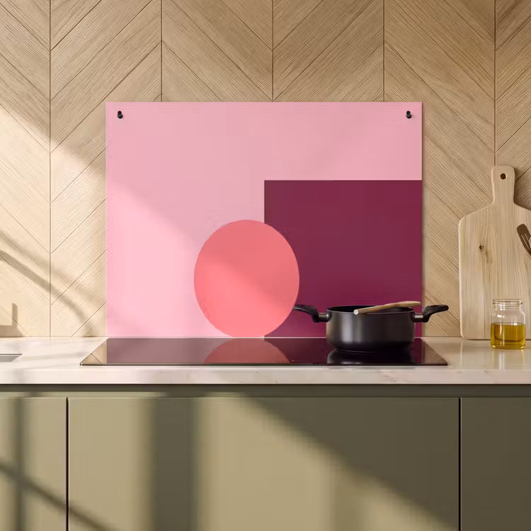 Inductie beschermer en spatscherm (2in1) - Abstract - Vormen - Roze - Modern - Design — 2
