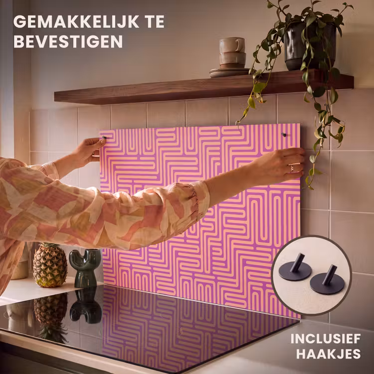 Inductie beschermer en spatscherm (2in1) - Patroon - Lijnen - Abstract - Modern - Paars — 7