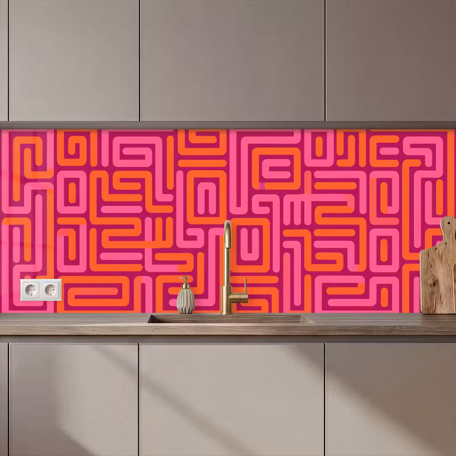 Keuken achterwand - Abstract - Patroon - Lijnen - Roze - Oranje — 1