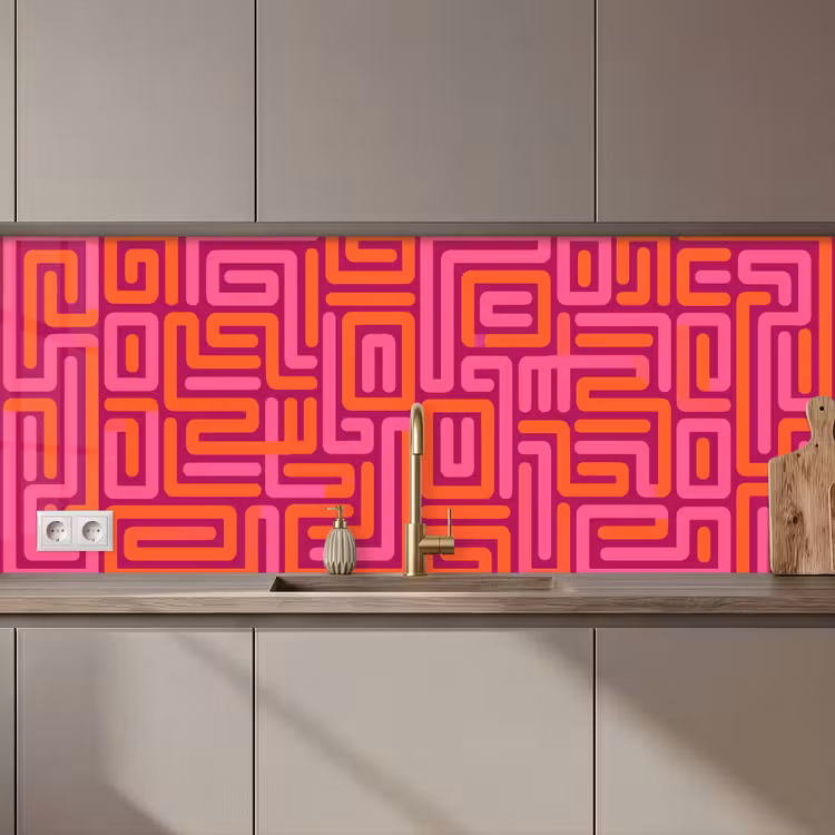 Keuken achterwand - Abstract - Patroon - Lijnen - Roze - Oranje — 1