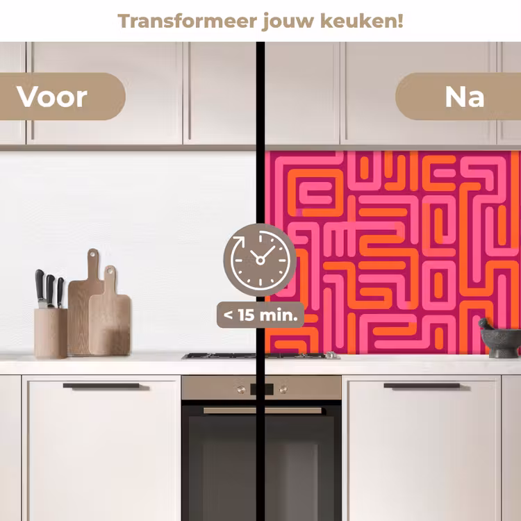 Keuken achterwand - Abstract - Patroon - Lijnen - Roze - Oranje — 2