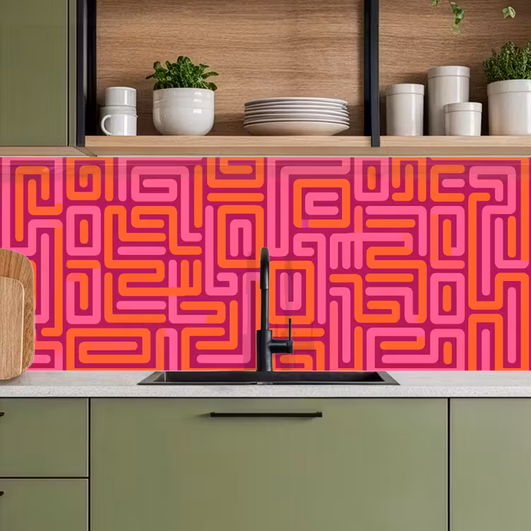 Keuken achterwand - Abstract - Patroon - Lijnen - Roze - Oranje — 5