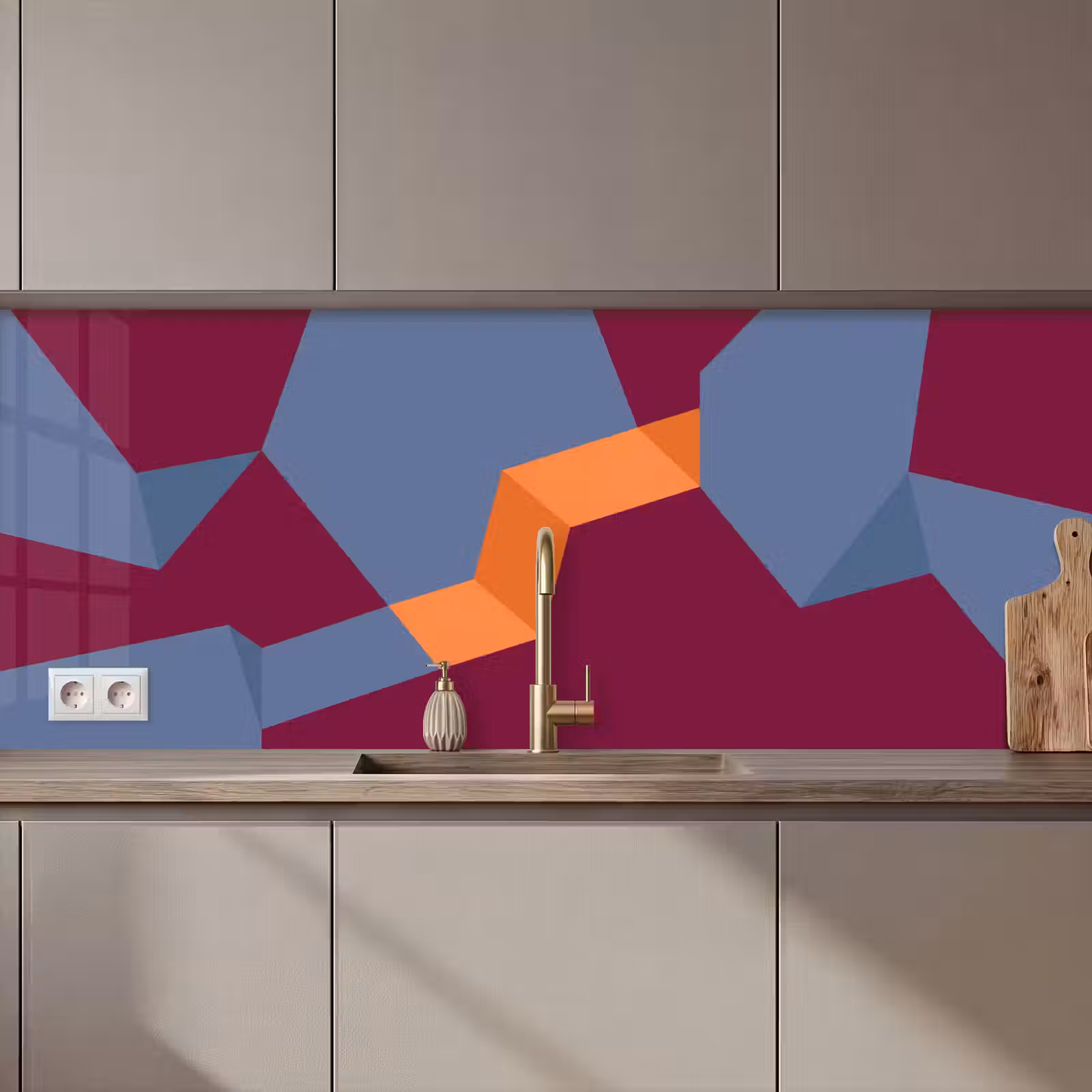 Keuken achterwand - Abstract - Vormen - Modern - Blauw - Oranje — 1