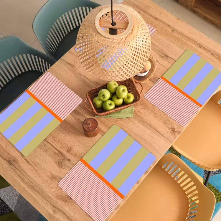 Placemat - 6 stuks - Abstract - Geometrie - Strepen - Blokken - Rood — 6