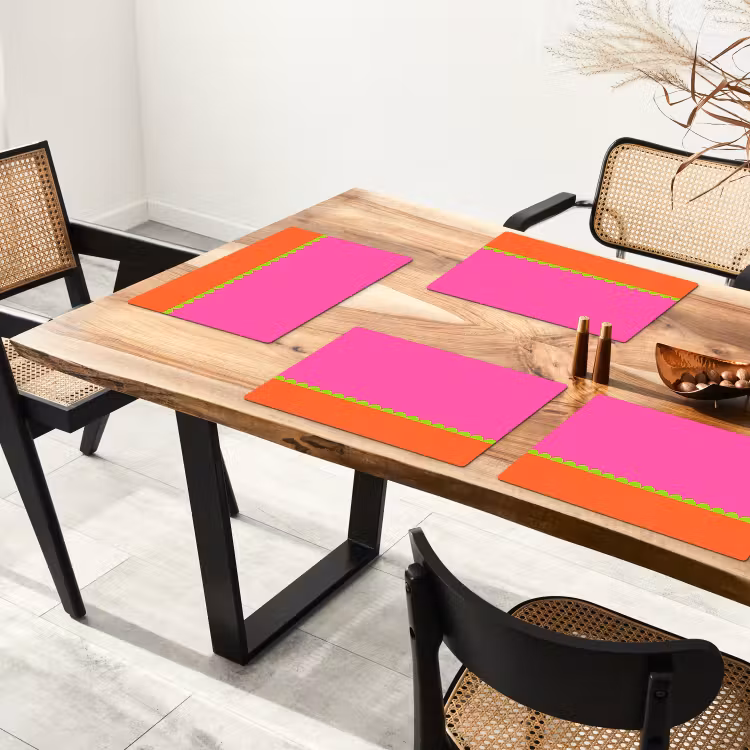 Placemat - 6 stuks - Abstract - Geometrisch - Kleurblokken - Roze - Oranje — 5
