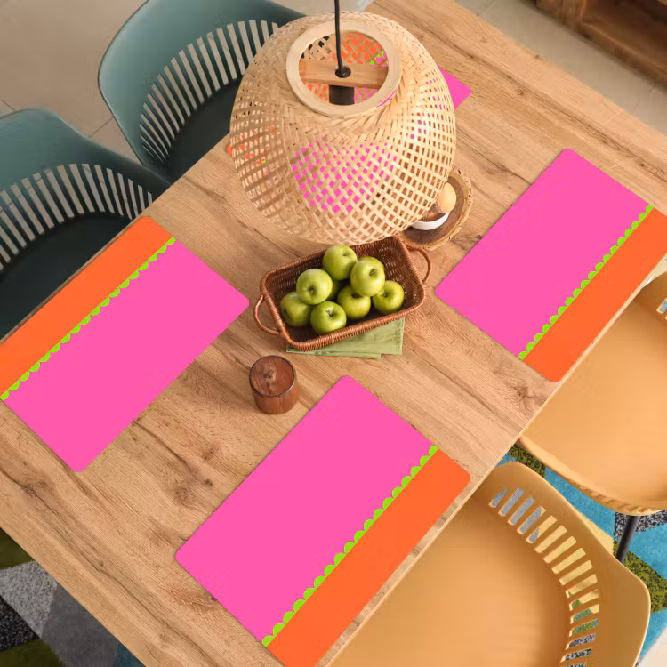 Placemat - 6 stuks - Abstract - Geometrisch - Kleurblokken - Roze - Oranje — 6