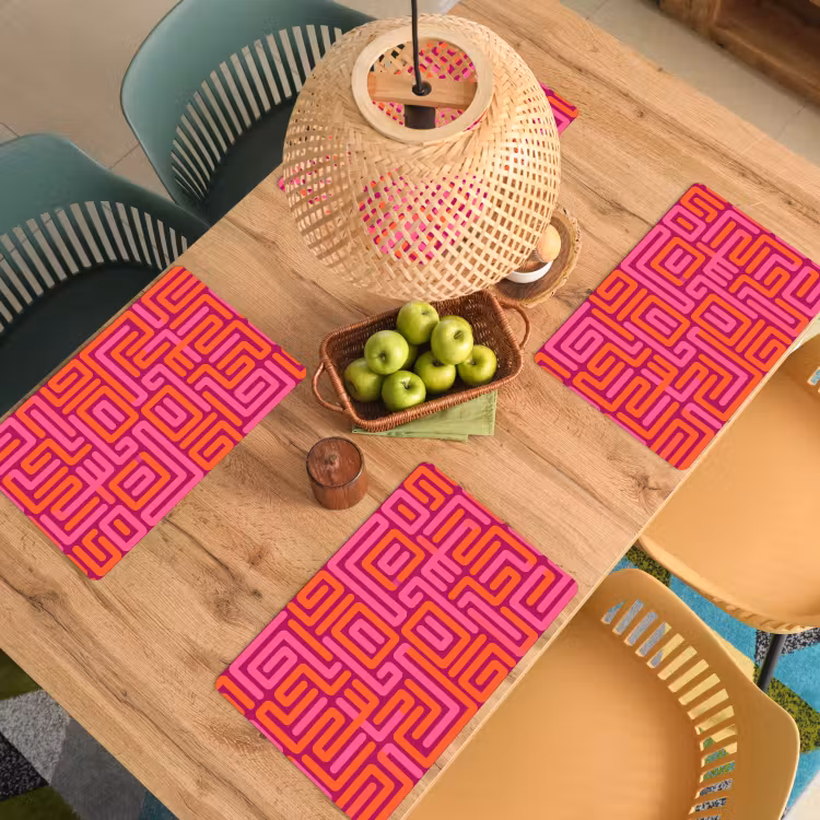 Placemat - 6 stuks - Abstract - Patroon - Lijnen - Roze - Oranje — 6