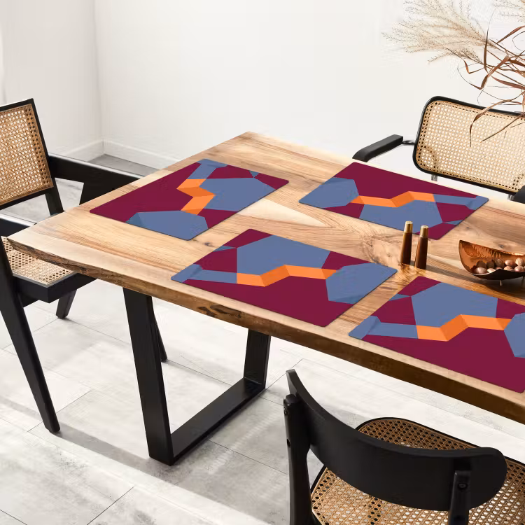 Placemat - 6 stuks - Abstract - Vormen - Modern - Blauw - Oranje — 5