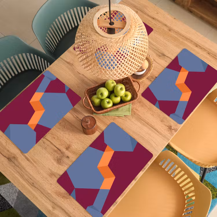 Placemat - 6 stuks - Abstract - Vormen - Modern - Blauw - Oranje — 6