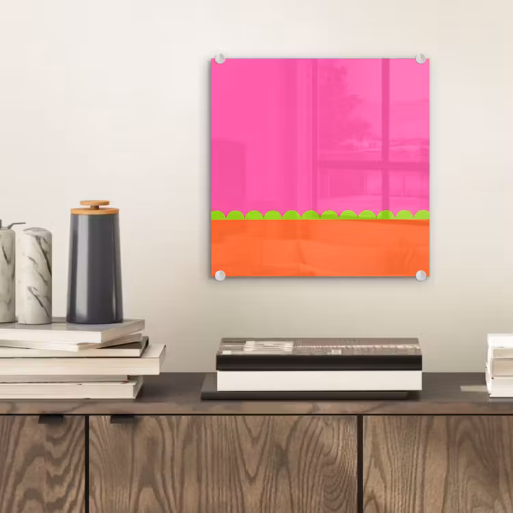 Glas schilderij - Abstract - Geometrisch - Kleurblokken - Roze - Oranje — 2