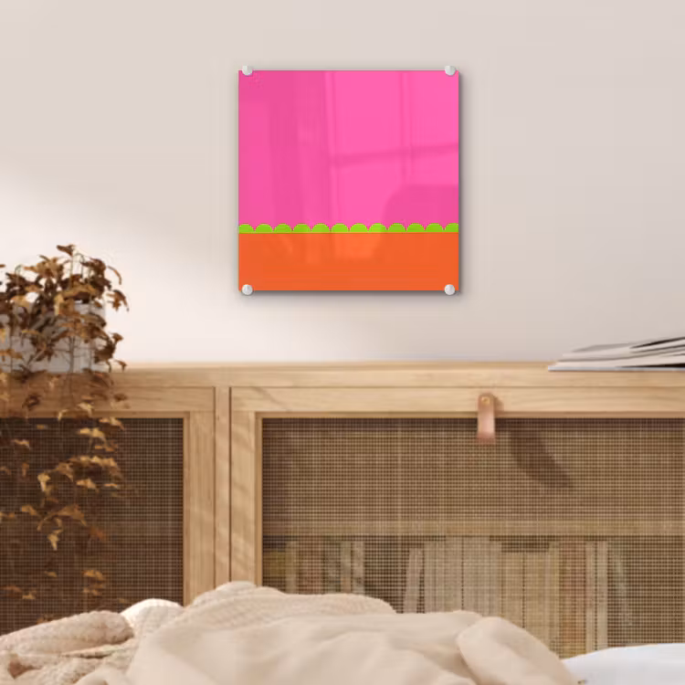 Glas schilderij - Abstract - Geometrisch - Kleurblokken - Roze - Oranje — 5
