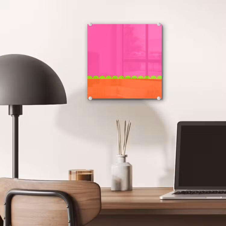 Glas schilderij - Abstract - Geometrisch - Kleurblokken - Roze - Oranje — 7