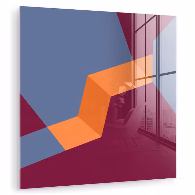 Glas schilderij - Abstract - Vormen - Modern - Blauw - Oranje — 1