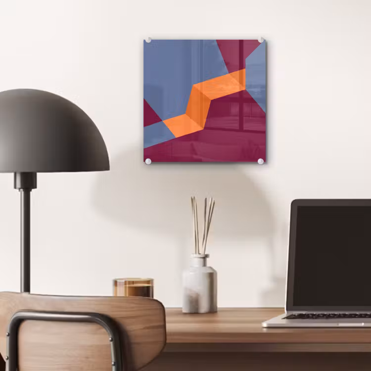 Glas schilderij - Abstract - Vormen - Modern - Blauw - Oranje — 7