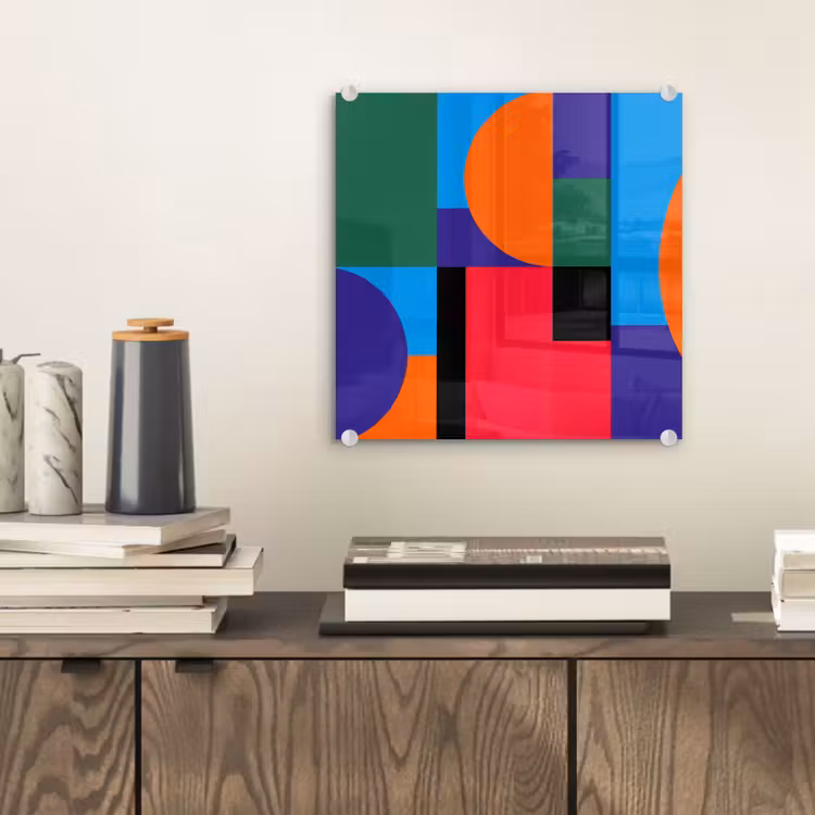 Glas schilderij - Geometrisch - Abstract - Vormen - Kleurrijk - Modern — 2