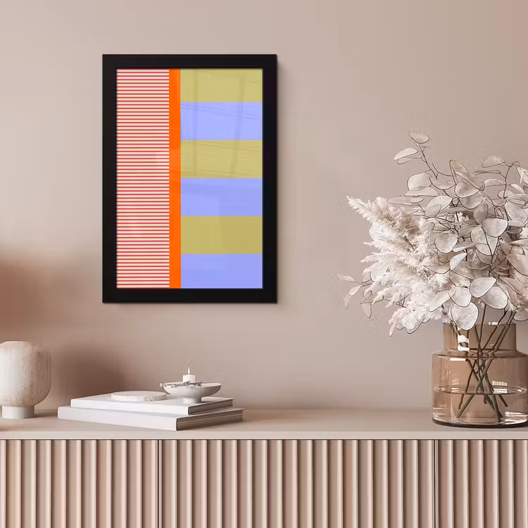 Poster met lijst - Abstract - Geometrie - Strepen - Blokken - Rood — 5