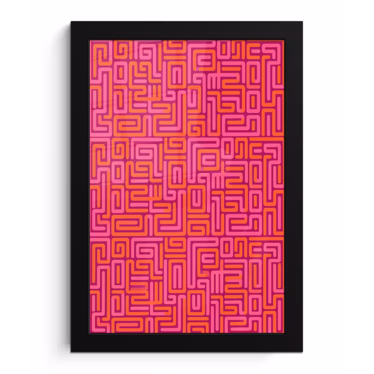 Poster met lijst - Abstract - Patroon - Lijnen - Roze - Oranje — 1