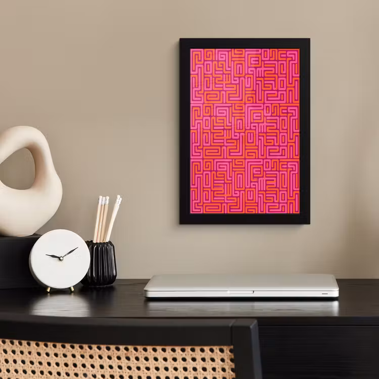 Poster met lijst - Abstract - Patroon - Lijnen - Roze - Oranje — 2