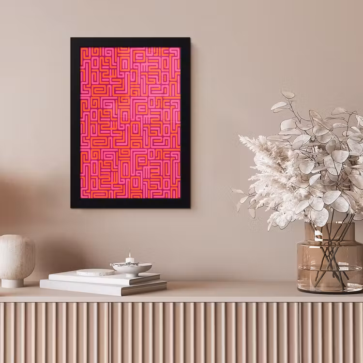 Poster met lijst - Abstract - Patroon - Lijnen - Roze - Oranje — 5
