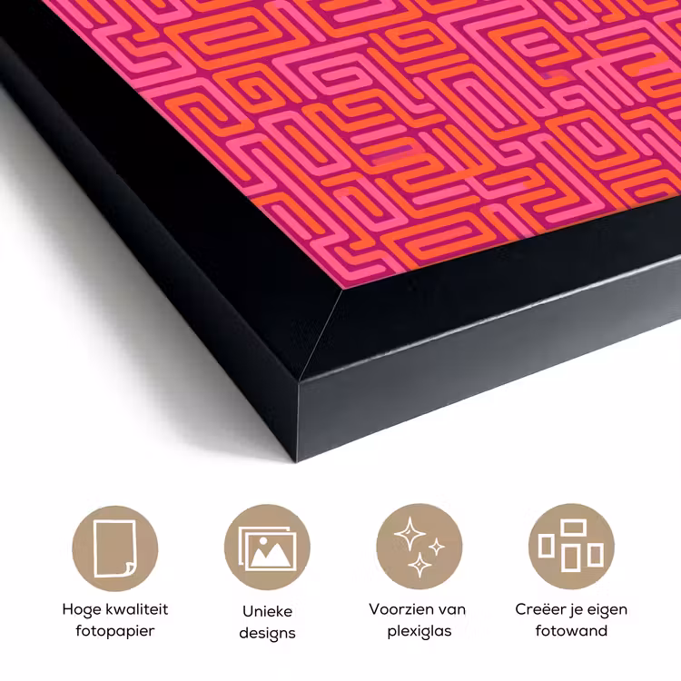 Poster met lijst - Abstract - Patroon - Lijnen - Roze - Oranje — 6