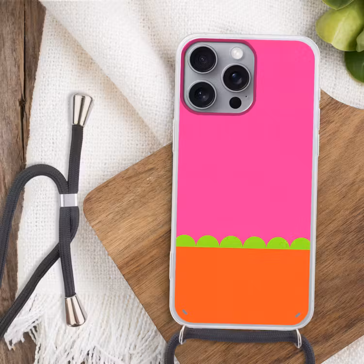 Telefoonhoesje met koord - Abstract - Geometrisch - Kleurblokken - Roze - Oranje — 3