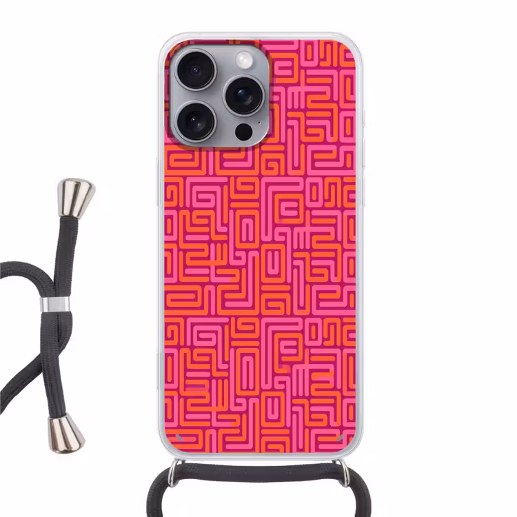 Telefoonhoesje met koord - Abstract - Patroon - Lijnen - Roze - Oranje — 1