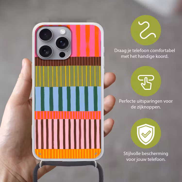 Telefoonhoesje met koord - Abstract - Strepen - Modern - Kleurrijk - Kunst — 4