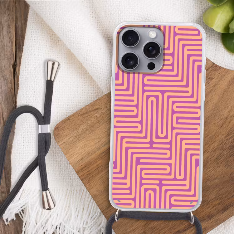 Telefoonhoesje met koord - Patroon - Lijnen - Abstract - Modern - Paars — 3