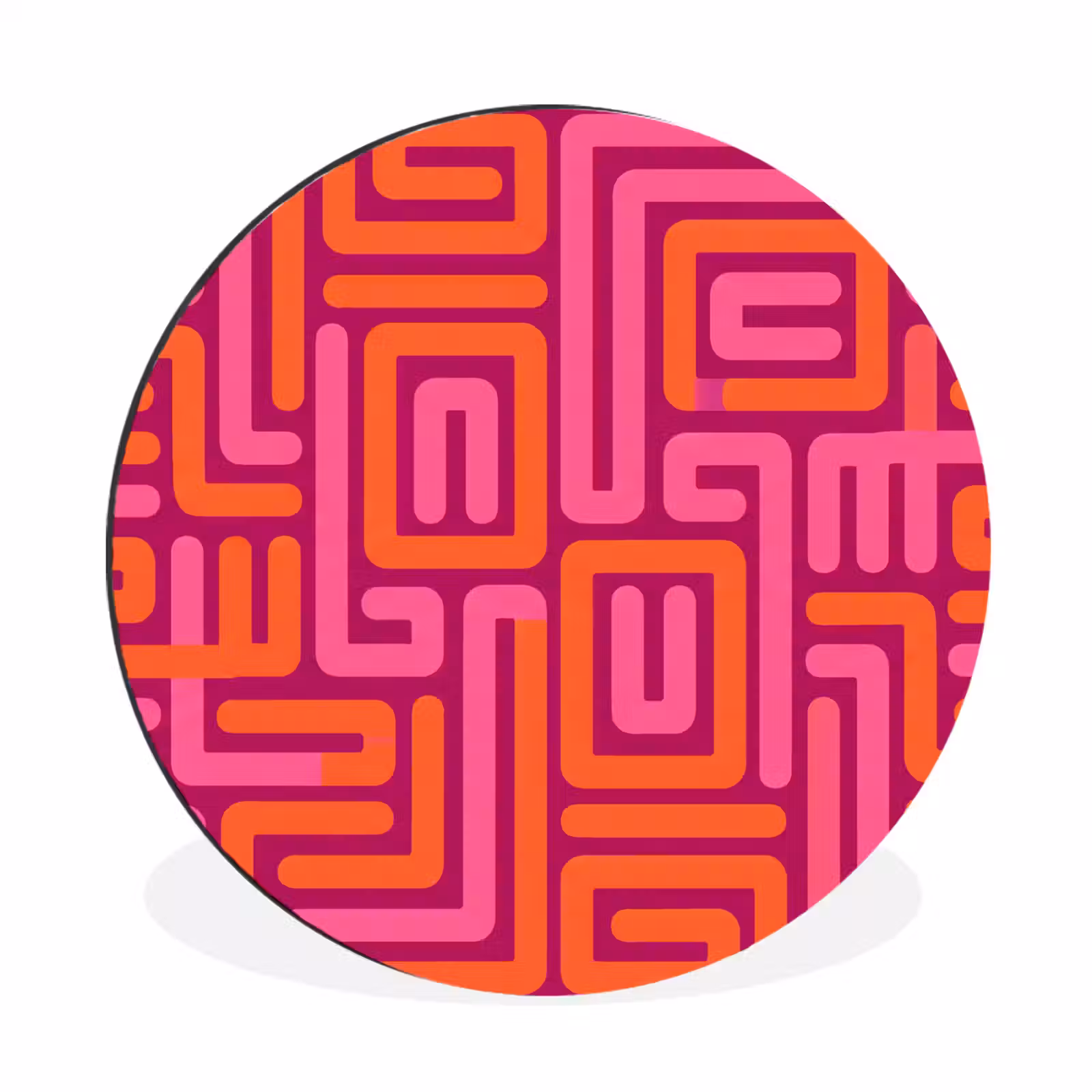 Wandcirkel - Aluminium - Abstract - Patroon - Lijnen - Roze - Oranje — 1