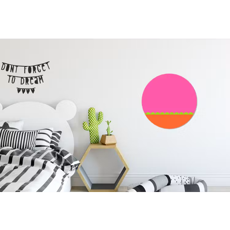 Wandcirkel - Aluminium - Abstract - Geometrisch - Kleurblokken - Roze - Oranje — 5