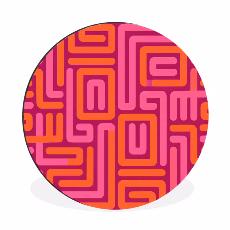 Wandcirkel - Aluminium - Abstract - Patroon - Lijnen - Roze - Oranje — 1