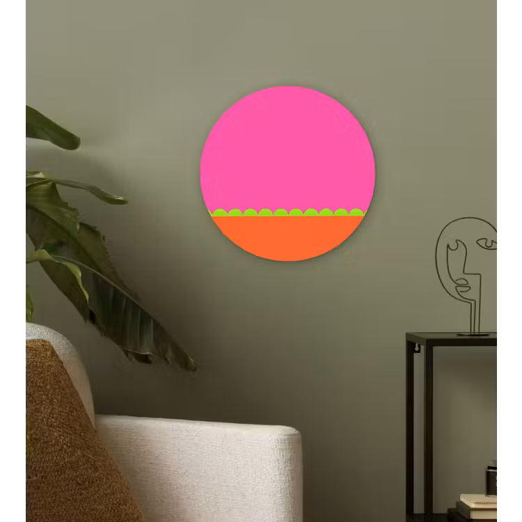 Wandcirkel - Glas - Abstract - Geometrisch - Kleurblokken - Roze - Oranje — 3