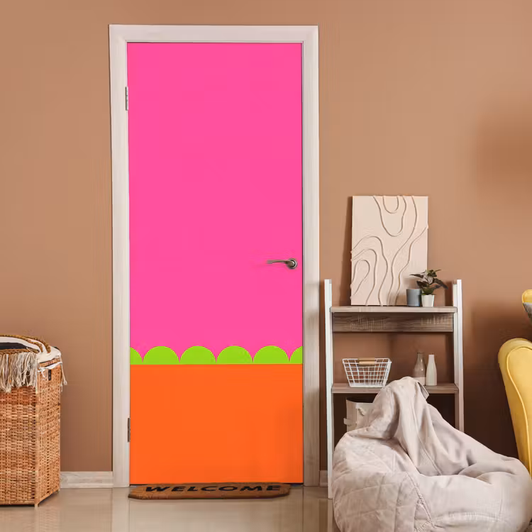 Deursticker - Abstract - Geometrisch - Kleurblokken - Roze - Oranje — 2