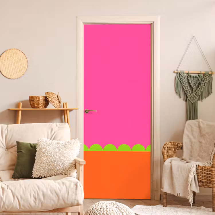 Deursticker - Abstract - Geometrisch - Kleurblokken - Roze - Oranje — 4