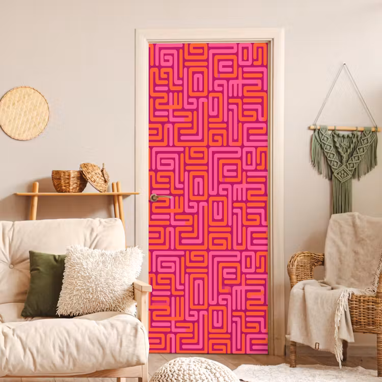 Deursticker - Abstract - Patroon - Lijnen - Roze - Oranje — 4