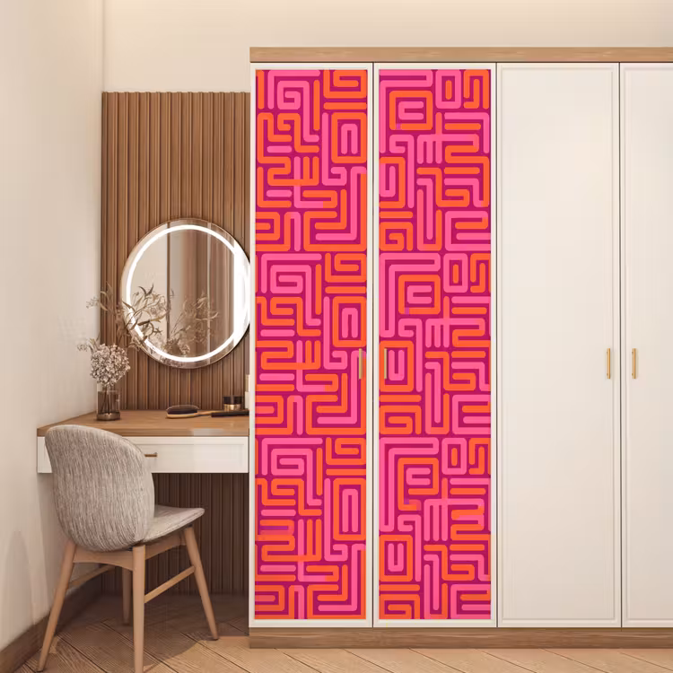 Deursticker - Abstract - Patroon - Lijnen - Roze - Oranje — 5
