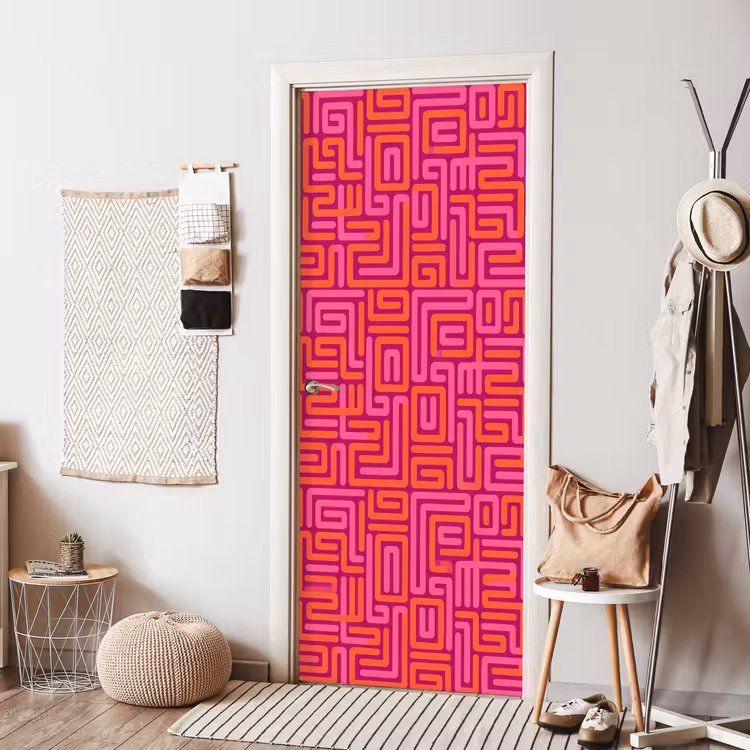 Deursticker - Abstract - Patroon - Lijnen - Roze - Oranje — 8