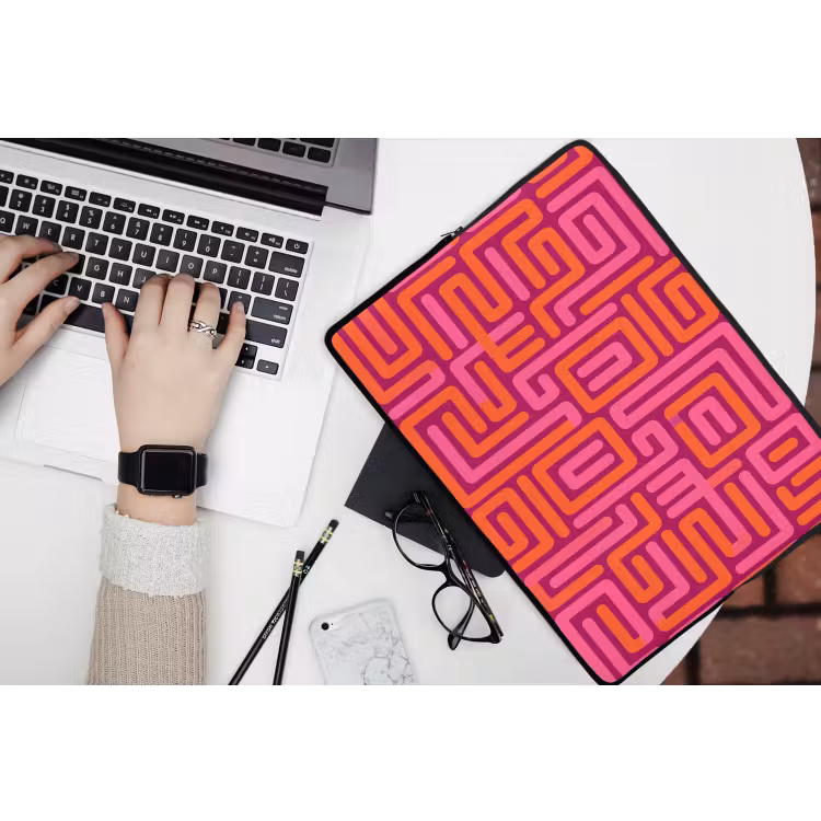 Laptophoes - Abstract - Patroon - Lijnen - Roze - Oranje — 3