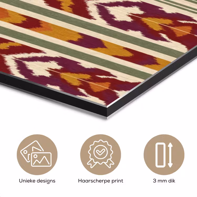 Aluminium schilderij - Ikat - Bordeauxrood - Etnisch - Patroon — 7