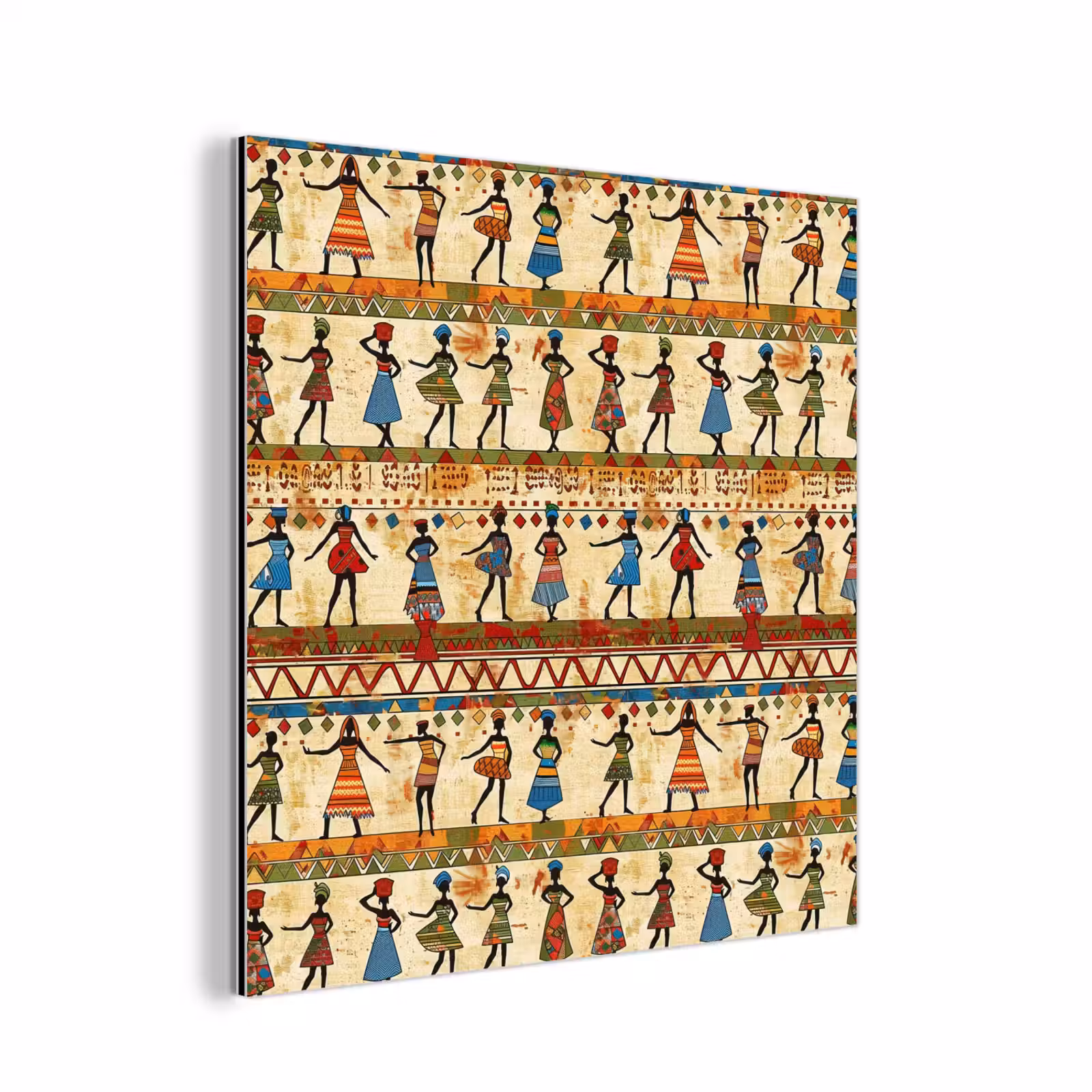 Aluminium schilderij - Kleurrijk - Afrikaans - Etnisch - Dansende Vrouwen - Patroon — 1