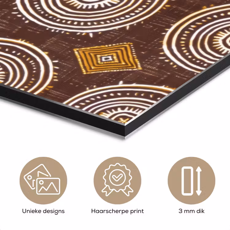Aluminium schilderij - Chocoladebruin - Etnisch - Tribaal - Cirkels - Patroon — 7