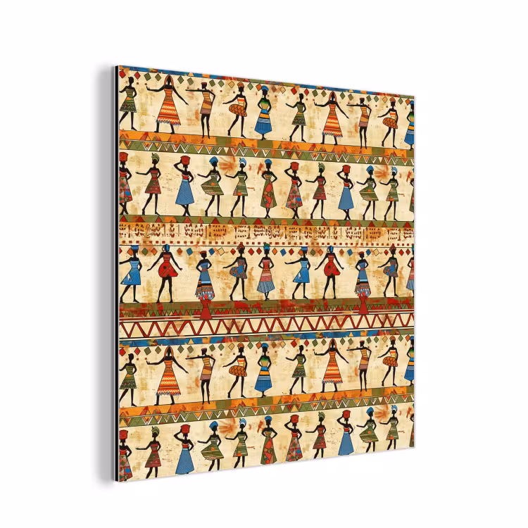 Aluminium schilderij - Kleurrijk - Afrikaans - Etnisch - Dansende Vrouwen - Patroon — 1