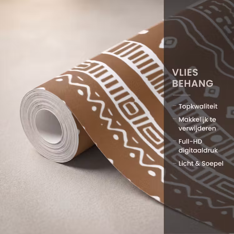 Behang - Chocoladebruin - Etnisch - Tribaal - Patroon — 3