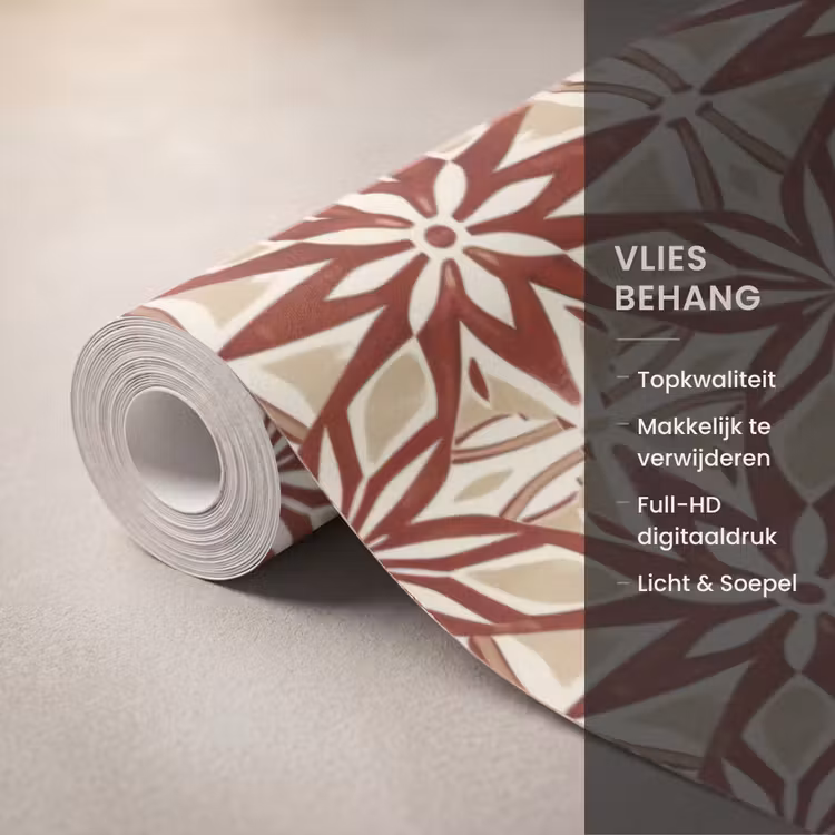 Behang - Bordeauxrood - Geometrisch - Tegel - Patroon — 3