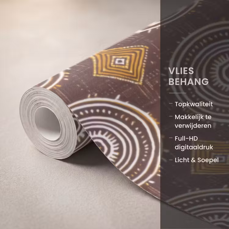 Behang - Chocoladebruin - Etnisch - Tribaal - Cirkels - Patroon — 3