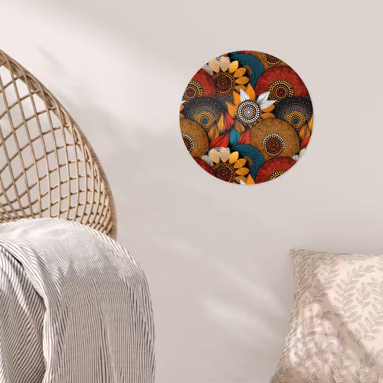 Behangcirkel - Kleurrijk - Aboriginal - Dot Painting - Botanisch - Patroon — 5