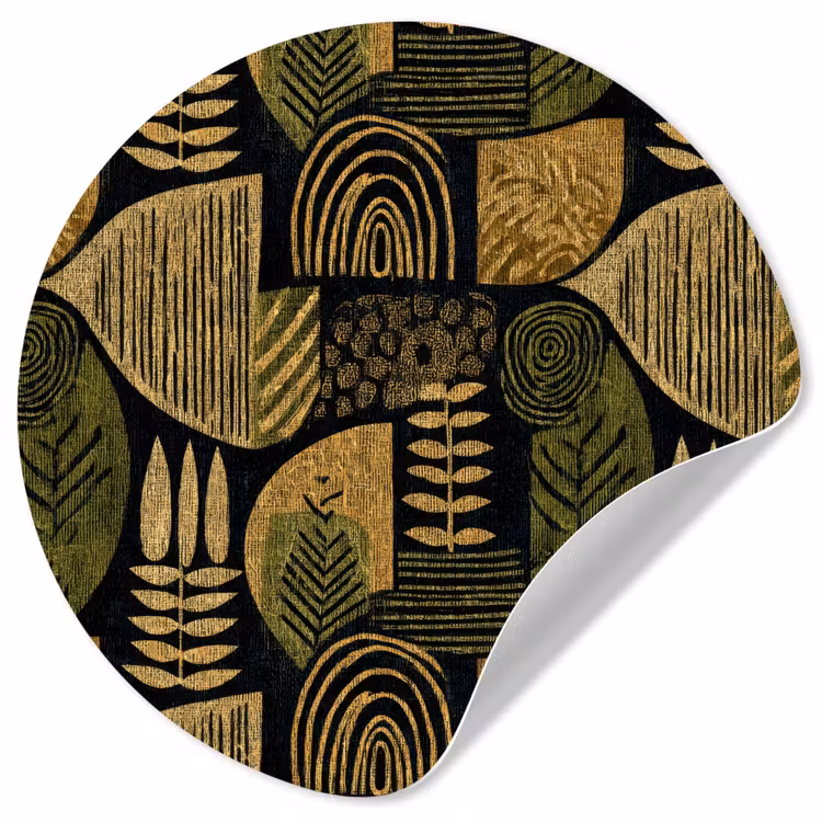 Behangcirkel - Zwart - Okergeel - Botanisch - Textuur — 1