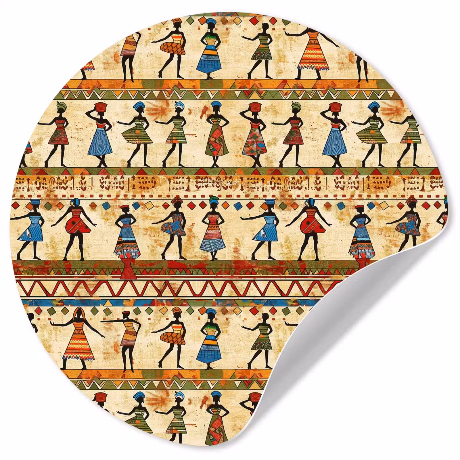Behangcirkel - Kleurrijk - Afrikaans - Etnisch - Dansende Vrouwen - Patroon — 1