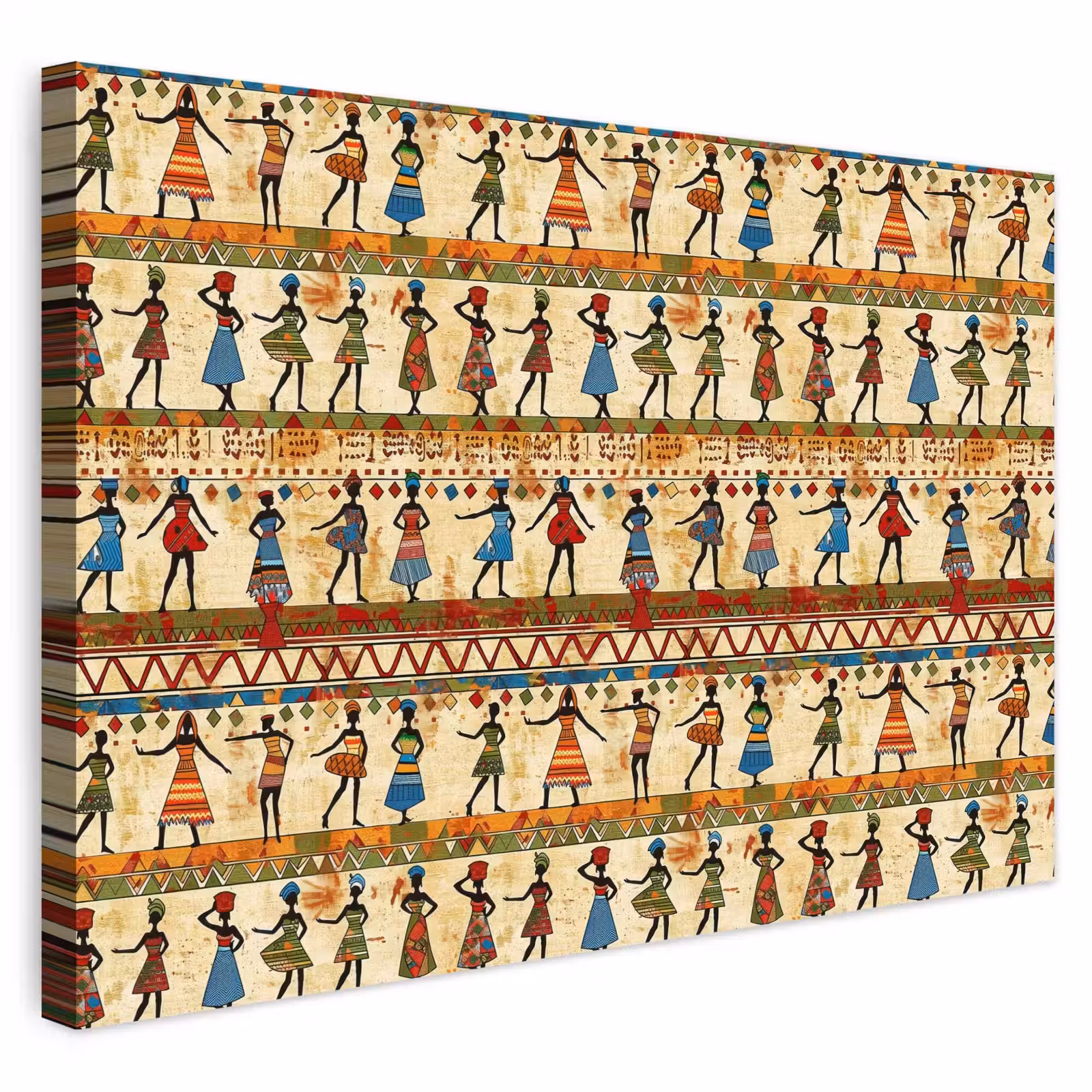 Buiten canvas - Kleurrijk - Afrikaans - Etnisch - Dansende Vrouwen - Patroon — 1